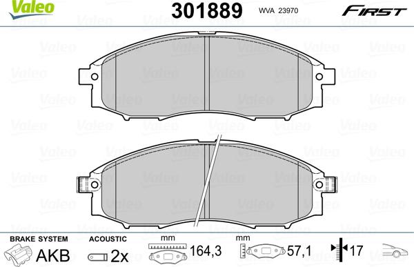 Valeo 301889 - Kit de plaquettes de frein, frein à disque cwaw.fr