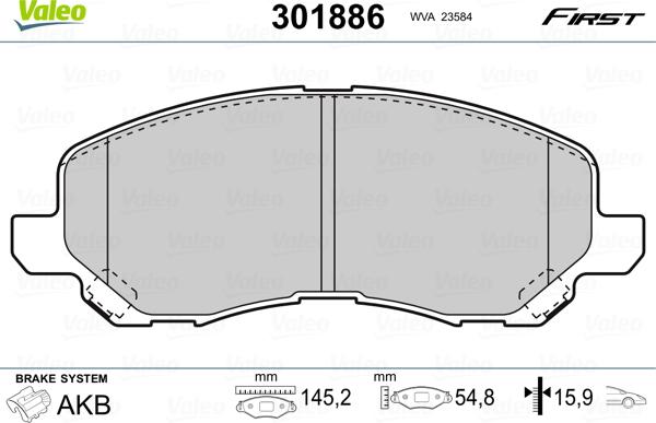 Valeo 301886 - Kit de plaquettes de frein, frein à disque cwaw.fr