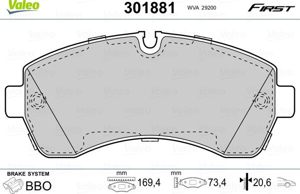 Valeo 301881 - Kit de plaquettes de frein, frein à disque cwaw.fr