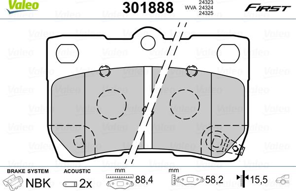 Valeo 301888 - Kit de plaquettes de frein, frein à disque cwaw.fr