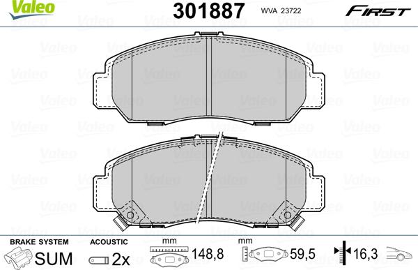 Valeo 301887 - Kit de plaquettes de frein, frein à disque cwaw.fr