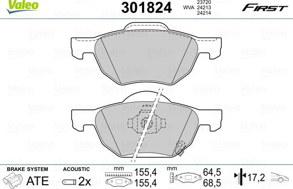 Valeo 301824 - Kit de plaquettes de frein, frein à disque cwaw.fr