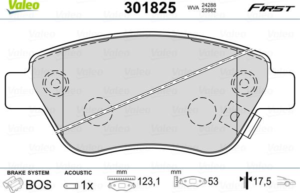 Valeo 301825 - Kit de plaquettes de frein, frein à disque cwaw.fr