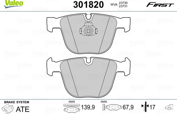 Valeo 301820 - Kit de plaquettes de frein, frein à disque cwaw.fr