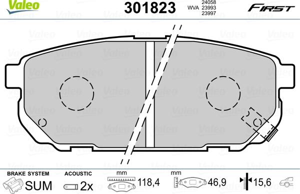 Valeo 301823 - Kit de plaquettes de frein, frein à disque cwaw.fr