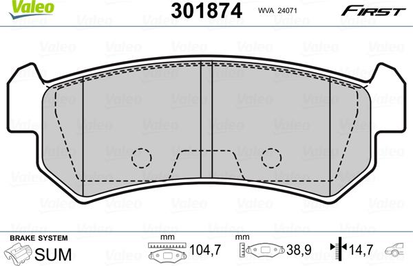 Valeo 301874 - Kit de plaquettes de frein, frein à disque cwaw.fr