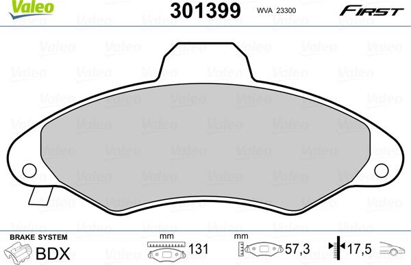 Valeo 301399 - Kit de plaquettes de frein, frein à disque cwaw.fr