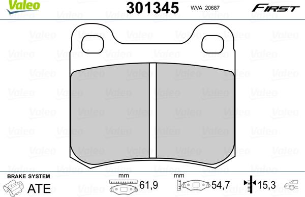 Valeo 301345 - Kit de plaquettes de frein, frein à disque cwaw.fr