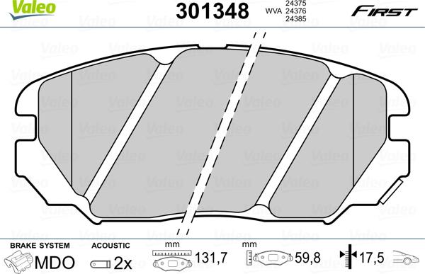 Valeo 301348 - Kit de plaquettes de frein, frein à disque cwaw.fr