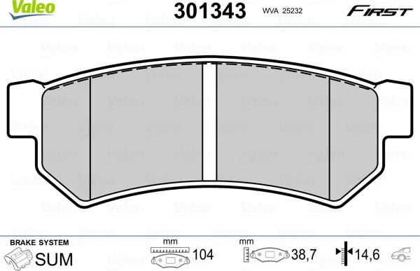 Valeo 301343 - Kit de plaquettes de frein, frein à disque cwaw.fr