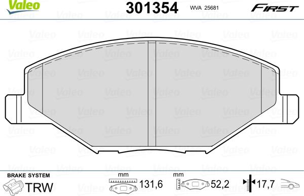 Valeo 301354 - Kit de plaquettes de frein, frein à disque cwaw.fr