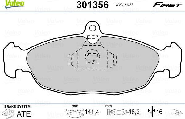 Valeo 301356 - Kit de plaquettes de frein, frein à disque cwaw.fr