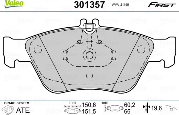 Valeo 301357 - Kit de plaquettes de frein, frein à disque cwaw.fr