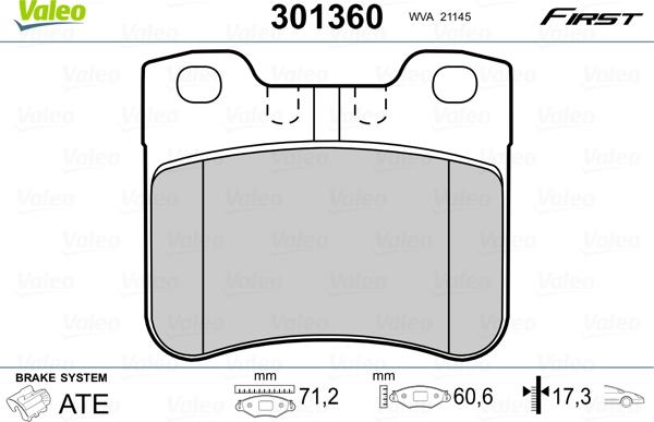 Valeo 301360 - Kit de plaquettes de frein, frein à disque cwaw.fr