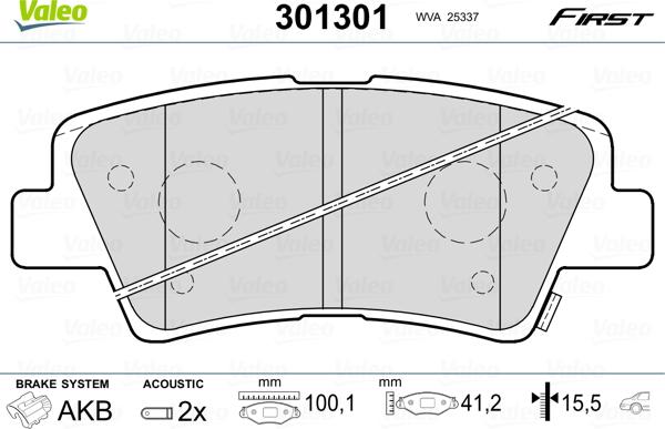 Valeo 301301 - Kit de plaquettes de frein, frein à disque cwaw.fr