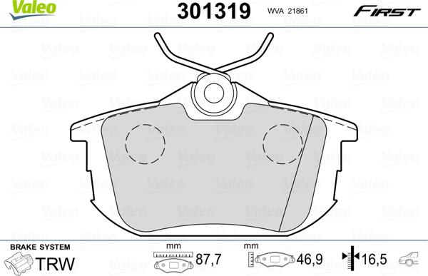 Valeo 301319 - Kit de plaquettes de frein, frein à disque cwaw.fr