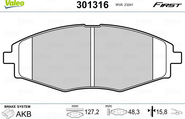 Valeo 301316 - Kit de plaquettes de frein, frein à disque cwaw.fr