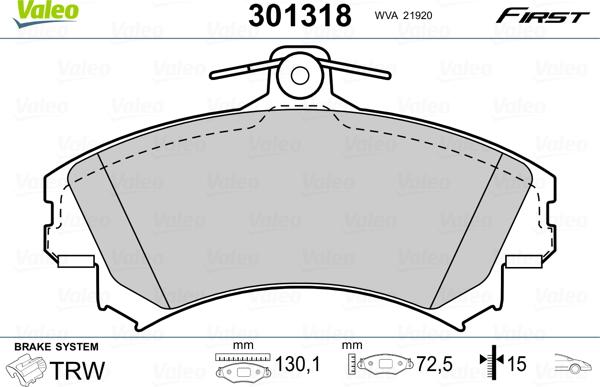 Valeo 301318 - Kit de plaquettes de frein, frein à disque cwaw.fr