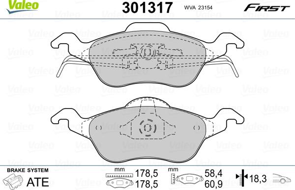 Valeo 301317 - Kit de plaquettes de frein, frein à disque cwaw.fr