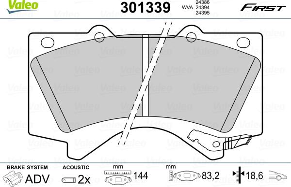 Valeo 301339 - Kit de plaquettes de frein, frein à disque cwaw.fr