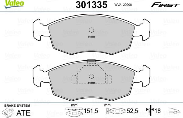 Valeo 301335 - Kit de plaquettes de frein, frein à disque cwaw.fr