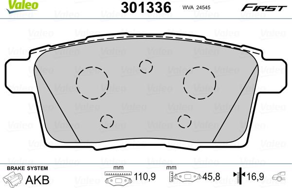 Valeo 301336 - Kit de plaquettes de frein, frein à disque cwaw.fr