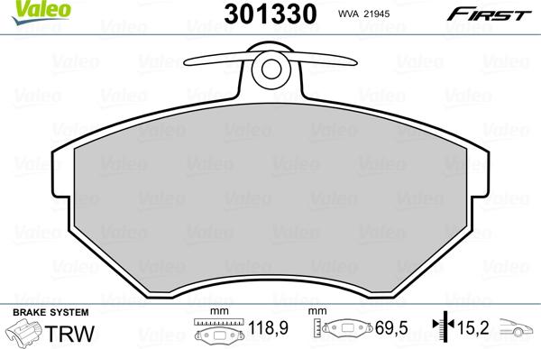 Valeo 301330 - Kit de plaquettes de frein, frein à disque cwaw.fr