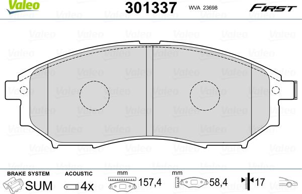 Valeo 301337 - Kit de plaquettes de frein, frein à disque cwaw.fr