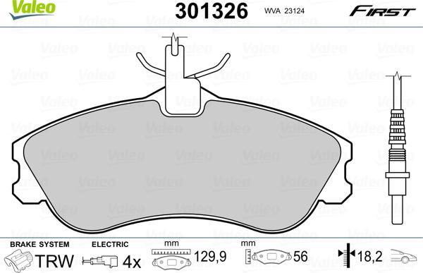 Valeo 301326 - Kit de plaquettes de frein, frein à disque cwaw.fr