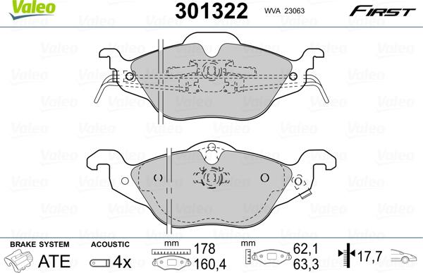 Valeo 301322 - Kit de plaquettes de frein, frein à disque cwaw.fr