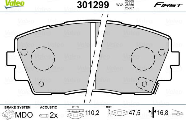 Valeo 301299 - Kit de plaquettes de frein, frein à disque cwaw.fr