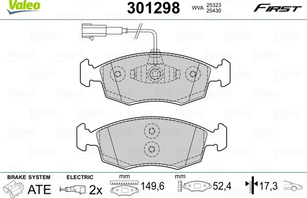 Valeo 301298 - Kit de plaquettes de frein, frein à disque cwaw.fr