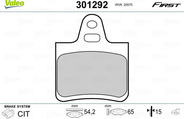 Valeo 301292 - Kit de plaquettes de frein, frein à disque cwaw.fr