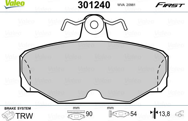 Valeo 301240 - Kit de plaquettes de frein, frein à disque cwaw.fr