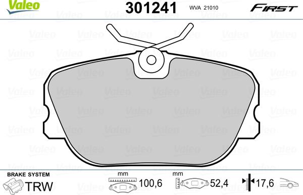 Valeo 301241 - Kit de plaquettes de frein, frein à disque cwaw.fr