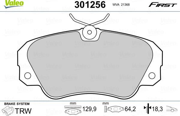 Valeo 301256 - Kit de plaquettes de frein, frein à disque cwaw.fr