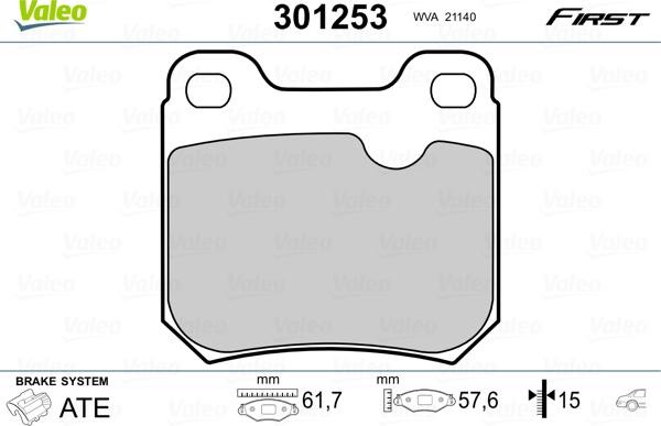 Valeo 301253 - Kit de plaquettes de frein, frein à disque cwaw.fr