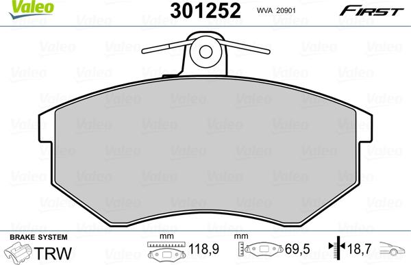 Valeo 301252 - Kit de plaquettes de frein, frein à disque cwaw.fr