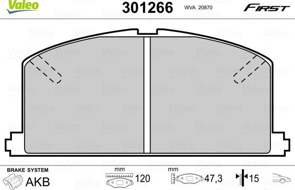 Valeo 301266 - Kit de plaquettes de frein, frein à disque cwaw.fr