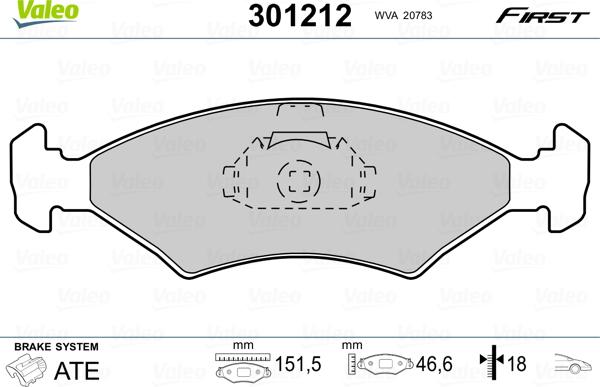 Valeo 301212 - Kit de plaquettes de frein, frein à disque cwaw.fr