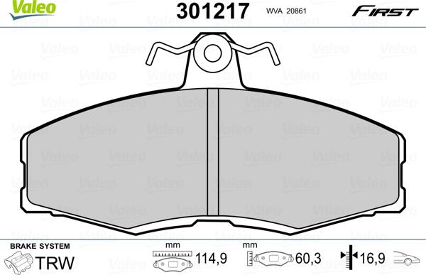 Valeo 301217 - Kit de plaquettes de frein, frein à disque cwaw.fr