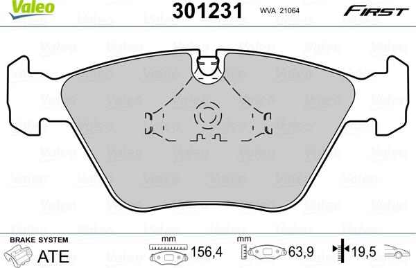 Valeo 301231 - Kit de plaquettes de frein, frein à disque cwaw.fr