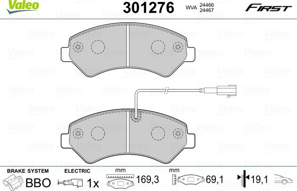 Valeo 301276 - Kit de plaquettes de frein, frein à disque cwaw.fr