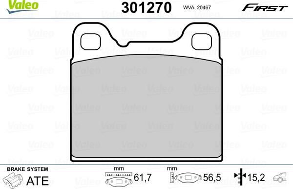 Valeo 301270 - Kit de plaquettes de frein, frein à disque cwaw.fr