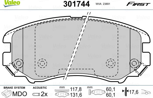 Valeo 301744 - Kit de plaquettes de frein, frein à disque cwaw.fr