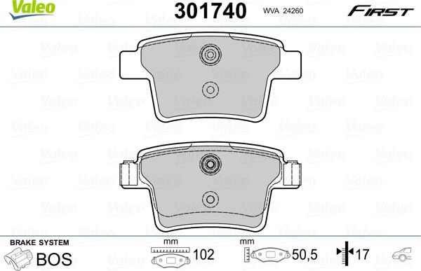 Valeo 301740 - Kit de plaquettes de frein, frein à disque cwaw.fr