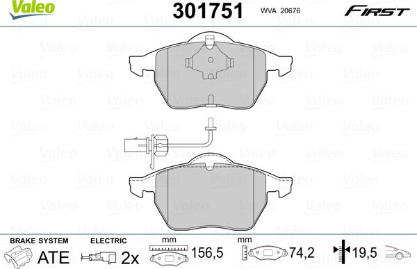 Valeo 301751 - Kit de plaquettes de frein, frein à disque cwaw.fr