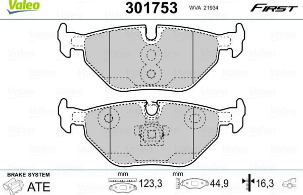 Valeo 301753 - Kit de plaquettes de frein, frein à disque cwaw.fr