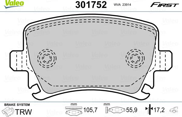 Valeo 301752 - Kit de plaquettes de frein, frein à disque cwaw.fr