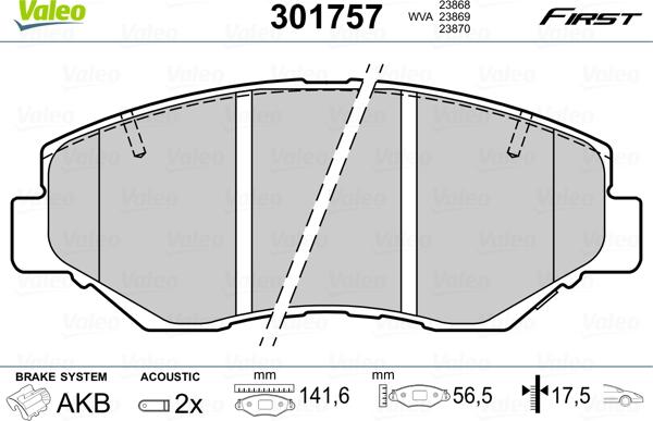 Valeo 301757 - Kit de plaquettes de frein, frein à disque cwaw.fr